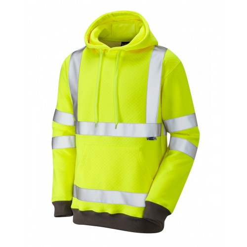 Leo Workwear Goodleigh Class 3 Yellow Hi Vis Hooded Sweatshirt